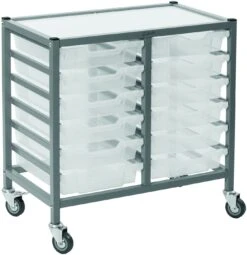 Gratnells Dynamis Collection Low Shallow Tray 2 Column Storage Trolley