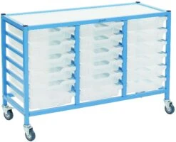 Gratnells Dynamis Collection Low Shallow Tray 3 Column Storage Trolley